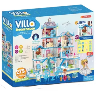 Casuta pentru papusi ''Vila Visurilor'' + accesorii, cu iluminare de noapte, 275 elem.