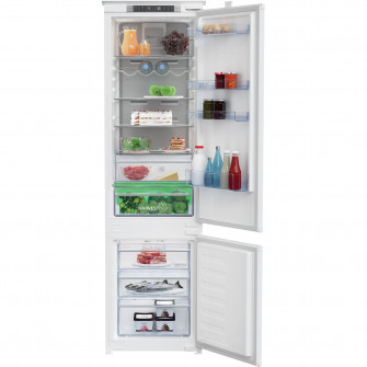 Combina frigorifica incorporabila Beko BCNA306E4SN, 284 l, Neofrost DualCooling, HarvestFresh, Raft sticle, Display touch control, Clasa E, H 193.5 cm, Alb