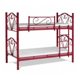Pat Supraetajat RIVALS, Bordo, 2 Paturi 90?200 cm, Scara si Protectie Inclusa, Design Modern pentru Copii, Mobila Mega