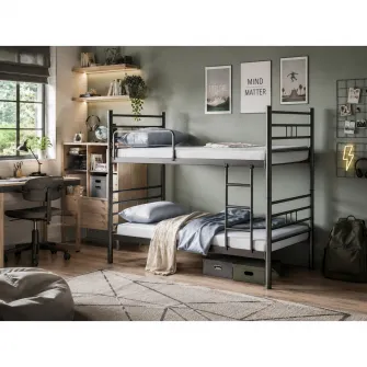 Pat supraetajat Gri R70 - 90?200 din metal vopsit electrostatic, potrivit pentru saltele 90?200 cm. Poate fi folosit supraetajat sau separat. Mobila Mega