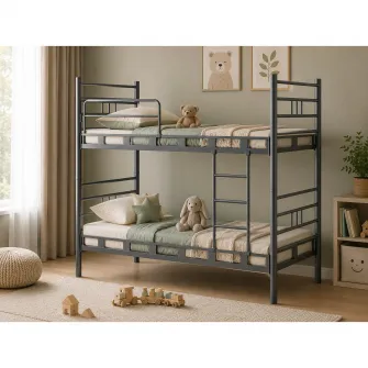 Pat supraetajat Gri RM70 - 90?200 din metal vopsit electrostatic, potrivit pentru saltele de 90?200 cm si utilizare supraetajata sau separata. Mobila Mega