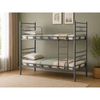 Pat supraetajat Gri RM70 - 90?200 din metal vopsit electrostatic, potrivit pentru saltele de 90?200 cm si utilizare supraetajata sau separata. Mobila Mega