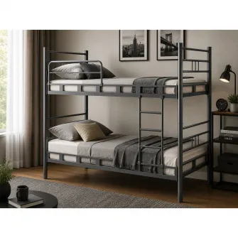 Pat supraetajat Gri RM70 - 90?200 din metal vopsit electrostatic, potrivit pentru saltele de 90?200 cm si utilizare supraetajata sau separata. Mobila Mega