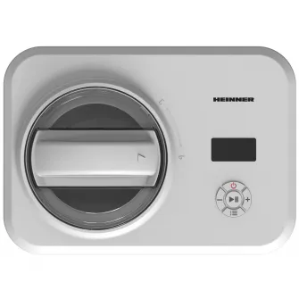 Aparat pentru preparat inghetata Heinner Glace HICM-150WHYG, Capacitate bol 1.5L, Compresor incorporat, Dsiplay LED, Timer, Mentinere la rece, Functie iaurt, Bol inghetata detasabil, 150W, Alb