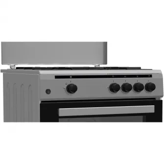 Aragaz Gaz Heinner HFSC-V60SL, 4 arzatoare, Gaz, Aprindere electrica, Dispozitiv de siguranta plita si cuptor, Duze GPL incluse, 60 cm, Argintiu