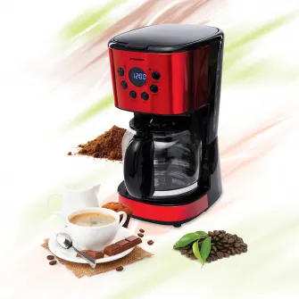 Cafetiera digitala Heinner HCM-1500RDIX, 900 W, 1.5 L, Timer, Display Led, fara BPA, Rosu/Negru