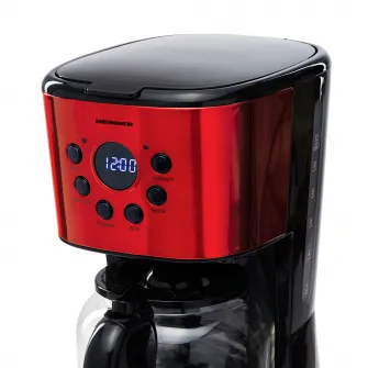 Cafetiera digitala Heinner HCM-1500RDIX, 900 W, 1.5 L, Timer, Display Led, fara BPA, Rosu/Negru