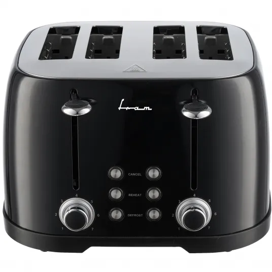 Prajitor de paine FRAM FTP-800BK, 1600W, capacitate 4 felii, 6 nivele de rumenire, Negru