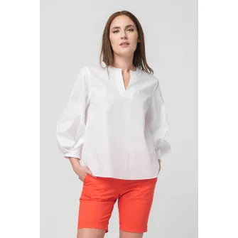 PEGAS, Bluza asimetrica cu maneci bufante, Alb, L