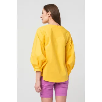 PEGAS, Bluza asimetrica cu maneci bufante, Galben sofran, S