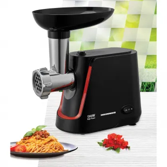 Masina de tocat Heinner MG-1250BK, 1340 W, 1.5 Kg/Min, 2 site, reverse, accesorii incluse, Negru