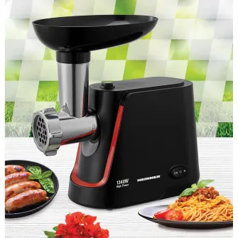 Masina de tocat Heinner MG-1250BK, 1340 W, 1.5 Kg/Min, 2 site, reverse, accesorii incluse, Negru