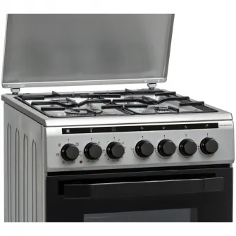 Aragaz mixt Heinner HFSC-V60LITGC-SS, 4 arzatoare gaz, Dispozitiv de siguranta plita, Aprindere electrica, Cuptor electric, Timer, Grill, Clasa A, 50 cm, Inox