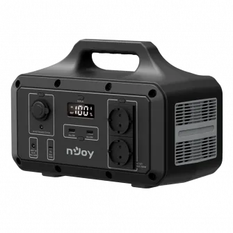 Statie de alimentare tip Power Station, nJoy Power Base 600,511 Wh cu baterie Li-ion NCM, adaptor priza AC, priza auto DC, USB tip C, compatibil panou solar, Bluetooth