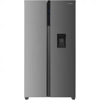 Side by side Heinner HSBS-HM529NFXWDE++, 529 l, Full No Frost, Clasa E, Compersor Dual Inverter, Display LED cu touch, Dozator apa, Iluminare LED, Blocare acces copii, H 177 cm, Inox