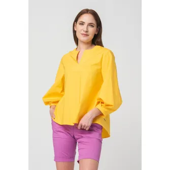 PEGAS, Bluza asimetrica cu maneci bufante, Galben sofran, S