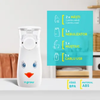Aparat aerosoli portabil cu ultrasunete U-Grow,tehnologie ultra silentoasa, masca de copii si adulti inclusa