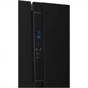 Side by Side Heinner HSBS-H439NFBKWDE++, 436 l, No Frost, Display, Dozator de apa, Functie smart, Functie congelare si racire rapida, Clasa E, H 177, Negru