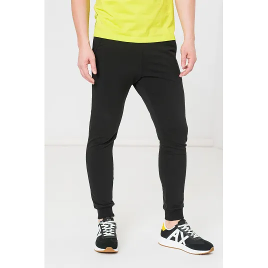 Pegas, Pantaloni sport slim fit cu buzunar laterale, Negru, M