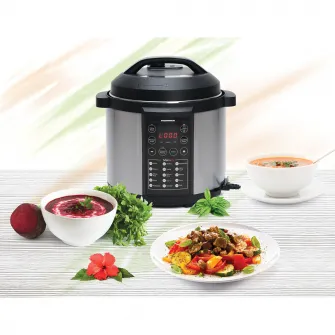 Multicooker cu gatire sub presiune Heinner HPCK-6IX, 3.8 L, 15 programe, vas antiadeziv detasabil, presiune reglabila, timer, display led, inox