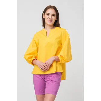PEGAS, Bluza asimetrica cu maneci bufante, Galben sofran, S