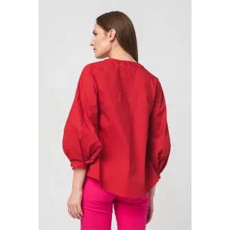 PEGAS, Bluza asimetrica cu maneci bufante, Rosu, XS