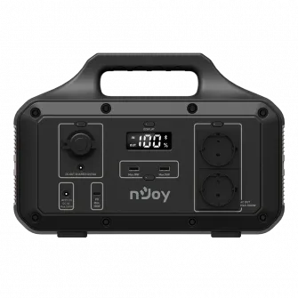 Statie de alimentare tip Power Station, nJoy Power Base 600,511 Wh cu baterie Li-ion NCM, adaptor priza AC, priza auto DC, USB tip C, compatibil panou solar, Bluetooth