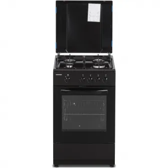 Aragaz Heinner HFSC-SME50BK, Gaz, 4 arzatoare, Dispozitiv siguranta plita si cuptor, 50 cm, Negru
