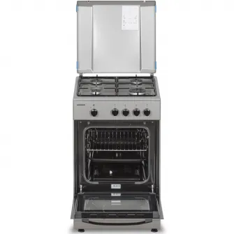 Aragaz Heinner HFSC-SME50BRW, Gaz, 4 arzatoare, Dispozitiv siguranta plita si cuptor, 50 cm, Argintiu