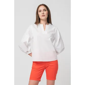 PEGAS, Bluza asimetrica cu maneci bufante, Alb, L