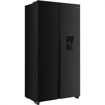 Side by Side Heinner HSBS-H439NFBKWDE++, 436 l, No Frost, Display, Dozator de apa, Functie smart, Functie congelare si racire rapida, Clasa E, H 177, Negru