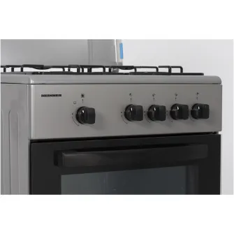 Aragaz Heinner HFSC-SME50BRW, Gaz, 4 arzatoare, Dispozitiv siguranta plita si cuptor, 50 cm, Argintiu