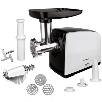 Masina de tocat carne Heinner MG-2100BKWH, 2100 W, accesoriu rosii, Cutit Inox, Negru/Alb