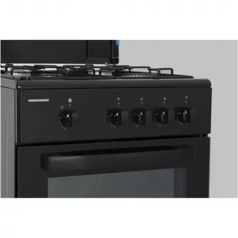 Aragaz Heinner HFSC-SME50BK, Gaz, 4 arzatoare, Dispozitiv siguranta plita si cuptor, 50 cm, Negru