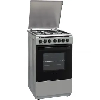 Aragaz mixt Heinner HFSC-V60LITGC-SS, 4 arzatoare gaz, Dispozitiv de siguranta plita, Aprindere electrica, Cuptor electric, Timer, Grill, Clasa A, 50 cm, Inox