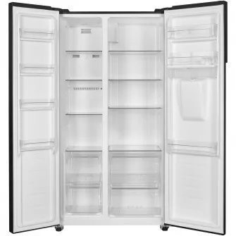 Side by Side Heinner HSBS-H439NFBKWDE++, 436 l, No Frost, Display, Dozator de apa, Functie smart, Functie congelare si racire rapida, Clasa E, H 177, Negru
