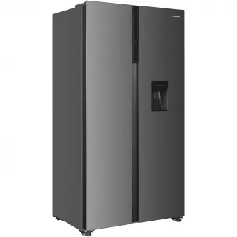 Side by side Heinner HSBS-HM529NFXWDE++, 529 l, Full No Frost, Clasa E, Compersor Dual Inverter, Display LED cu touch, Dozator apa, Iluminare LED, Blocare acces copii, H 177 cm, Inox