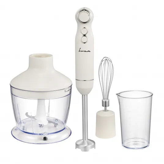 Mixer vertical Fram FHBL-RAC1200CR, 1200W, viteza variabila, functie Turbo, accesorii: tocator, tel, cana de mixat, picior blender din inox, motor DC, capacitate tocator: 500 ml, capacitate cana de mixare: 600 ml, buton ON/OFF, Crem