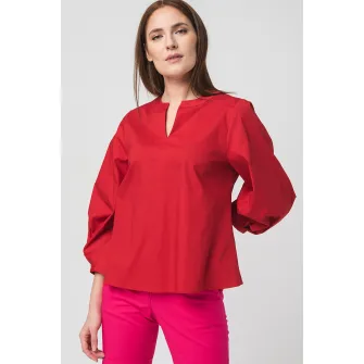 PEGAS, Bluza asimetrica cu maneci bufante, Rosu, XS