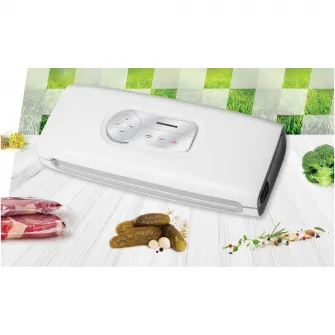 Aparat de vidat si sigilat Heinner HAV-140WH, vidare uscata/ umeda, functie marinare, sistem racire banda sigilare, furtun pentru caserole, mini-cutter incorporat, comptaibil cu pungi latime 30 cm, capacitate vidare: 7-8 l/ min, 0.6 bar, 140W, alb