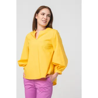 PEGAS, Bluza asimetrica cu maneci bufante, Galben sofran, S