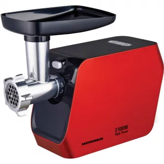 Masina de tocat Heinner MG-2100RD, 2100W, 1.8 kg/min, accesoriu rosii, accesorii carnati, cutit inox, 3 site taiere, rosu
