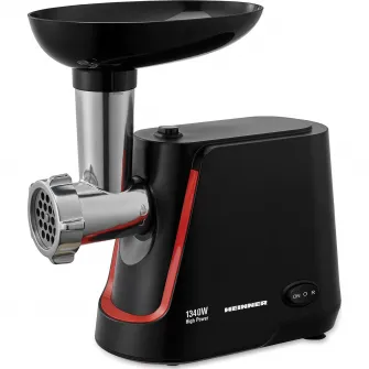 Masina de tocat Heinner MG-1250BK, 1340 W, 1.5 Kg/Min, 2 site, reverse, accesorii incluse, Negru