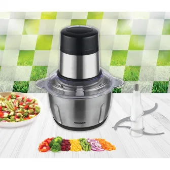 Tocator de legume Heinner Cytheria 300 HMC-D300SS, 300W, capacitate 2L, 2 cutite din inox, 2 viteze, bol din inox, Argintiu