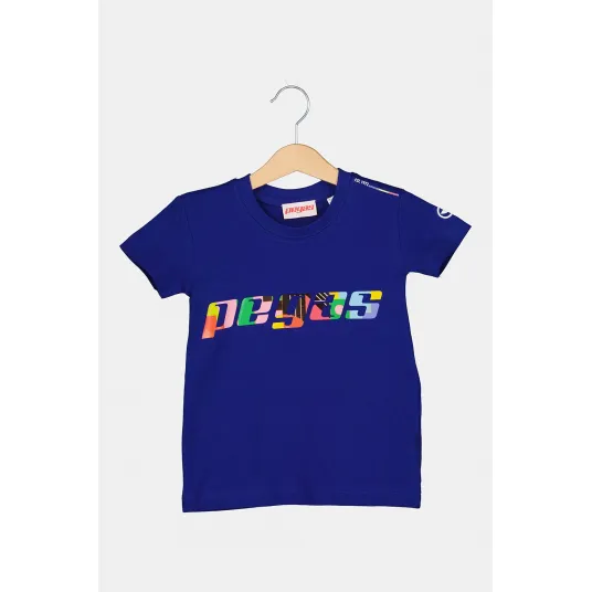PEGAS, Tricou cu imprimeu si decolteu la baza gatului, Albastru inchis, 116 CM