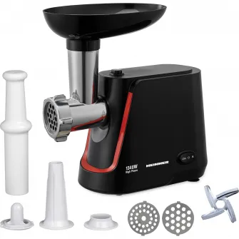 Masina de tocat Heinner MG-1250BK, 1340 W, 1.5 Kg/Min, 2 site, reverse, accesorii incluse, Negru