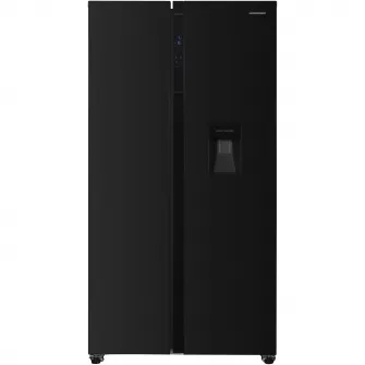 Side by Side Heinner HSBS-H439NFBKWDE++, 436 l, No Frost, Display, Dozator de apa, Functie smart, Functie congelare si racire rapida, Clasa E, H 177, Negru