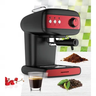 Espressor manual Heinner Red Boquette HEM-1100BKRD, 850W, 15 bar, rezervor apa 1.2l, negru/rosu