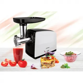 Masina de tocat carne Heinner MG-2100BKWH, 2100 W, accesoriu rosii, Cutit Inox, Negru/Alb