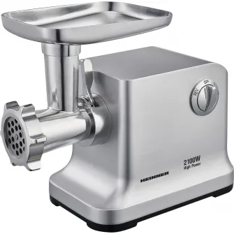 Masina de tocat Heinner MG-2100SS, 2100W, Accesoriu rosii, Accesoriu carnati, Cutit si site inox, Silver